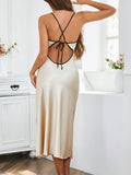 Ladies' Imitation Silk French Long Sexy Strappy Dress