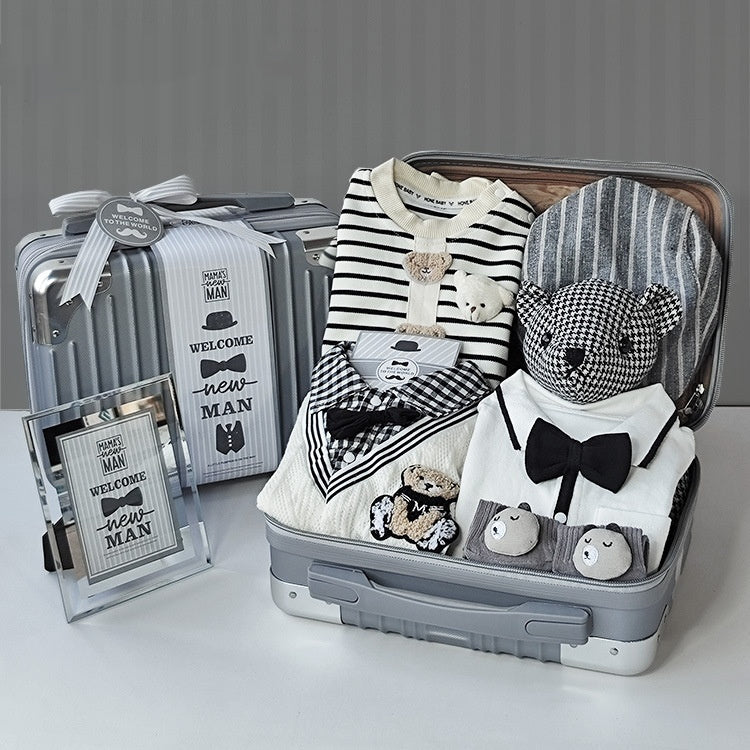 Baby Gift Package Elegant White Striped Gray Baby Boy