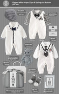 Baby Gift Package Elegant White Striped Gray Baby Boy