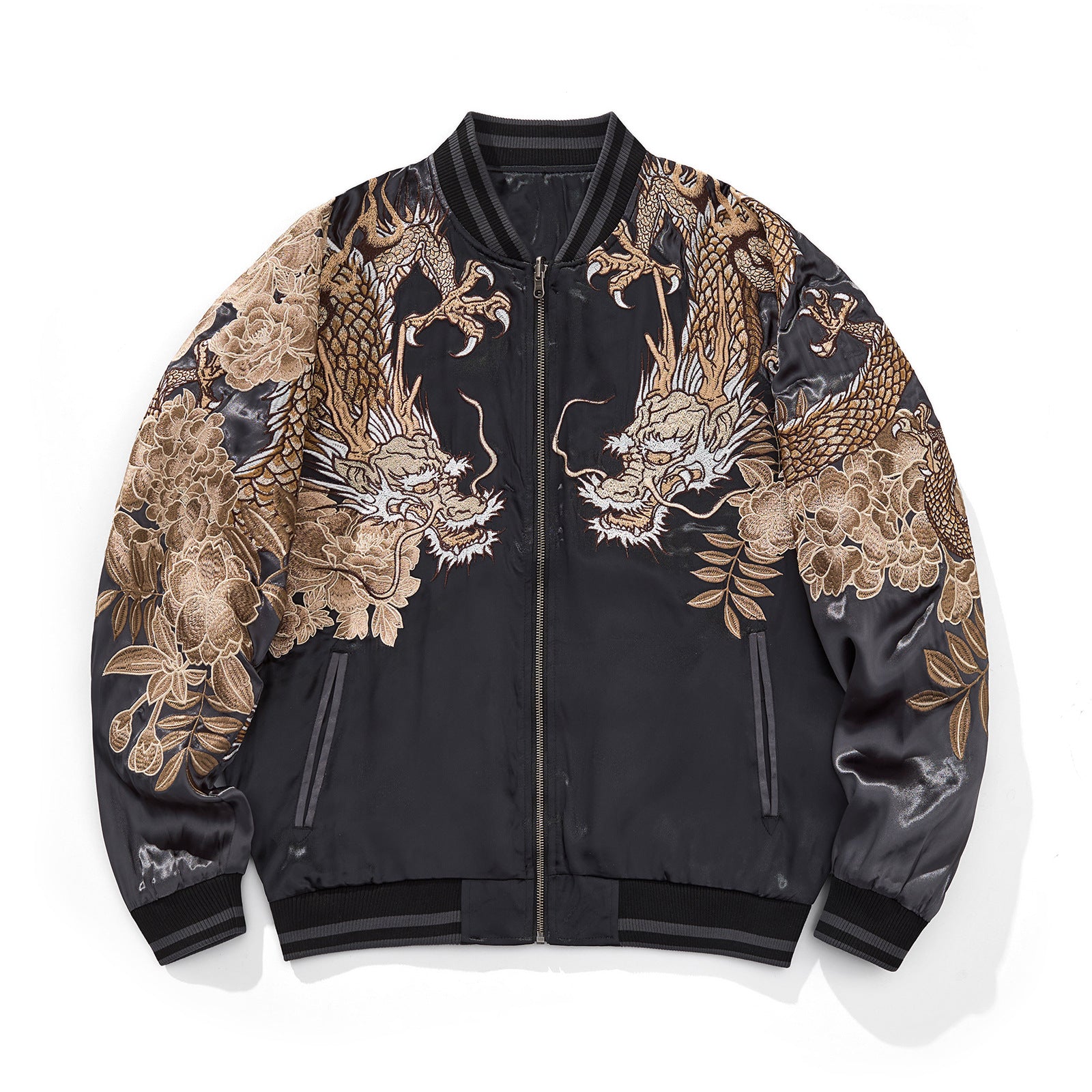 Mens Loose Fit Polyester Embroidered Chinese Style Jacket
